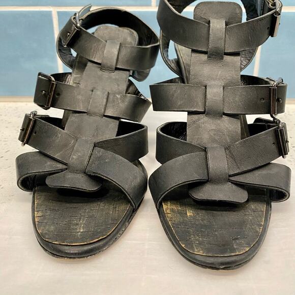 Manolo Blahnik Leather Gladiator Sandals Stiletto Heels Black 40.5 Multistrap - Picture 7 of 14